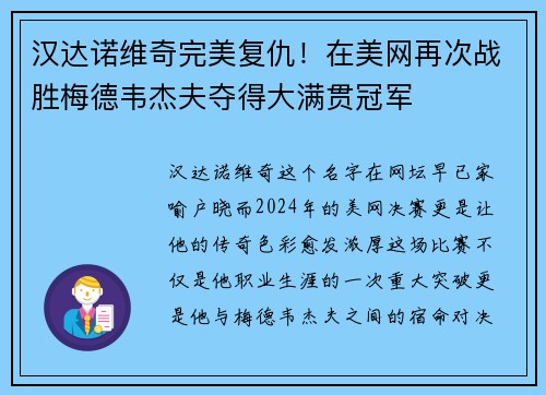 汉达诺维奇完美复仇!在美网再次战胜梅德韦杰夫夺得大满贯冠军