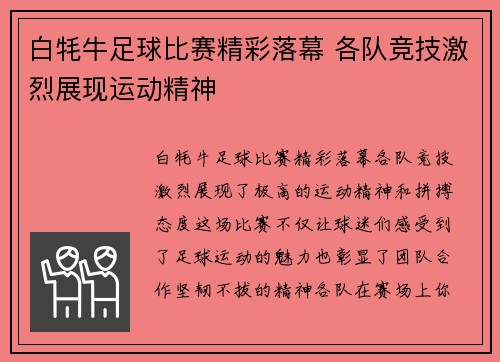 白牦牛足球比赛精彩落幕 各队竞技激烈展现运动精神