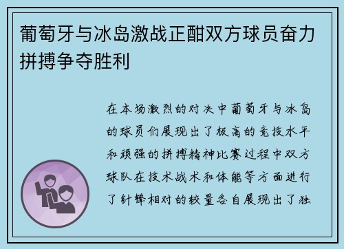 葡萄牙与冰岛激战正酣双方球员奋力拼搏争夺胜利