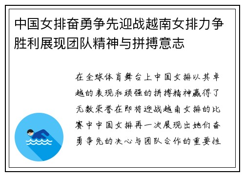 中国女排奋勇争先迎战越南女排力争胜利展现团队精神与拼搏意志